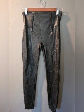 Spanx Black Vegan Leather High Waisted Zippered Moto‎ Full Length Leggings M